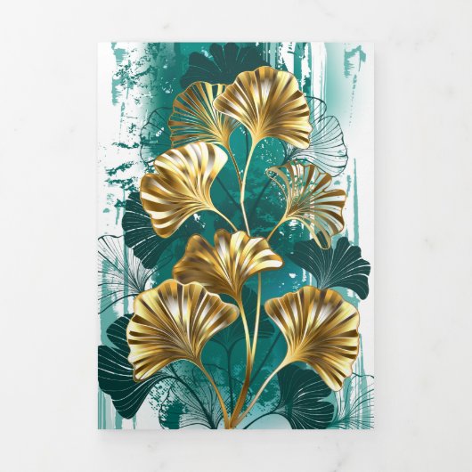 Zweigstelle mit goldenen Blätter Ginko Biloba Dreifach Gefaltete Karte (Cover)