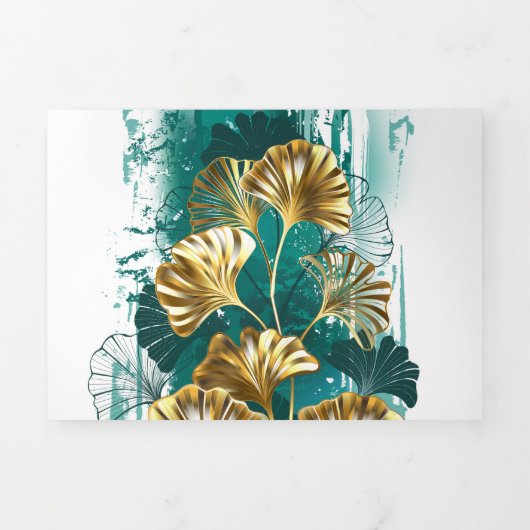 Zweigstelle mit goldenen Blätter Ginko Biloba Dreifach-gefaltete Programmkarte (Cover)