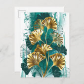 Zweigstelle mit goldenen Blätter Ginko Biloba Einladungspostkarte (Vorne/Hinten)