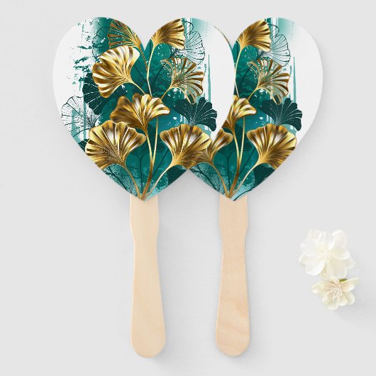 Zweigstelle mit goldenen Blätter Ginko Biloba Fächer (Vorne und Hinten)