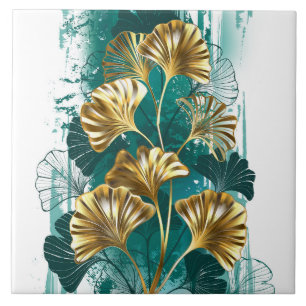 Zweigstelle mit goldenen Blätter Ginko Biloba Fliese