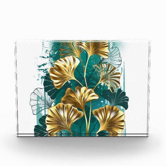 Zweigstelle mit goldenen Blätter Ginko Biloba Fotoblock (Vorderseite)