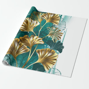 Zweigstelle mit goldenen Blätter Ginko Biloba Geschenkpapier