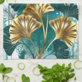 Zweigstelle mit goldenen Blätter Ginko Biloba Geschirrtuch (Gefaltet)