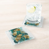 Zweigstelle mit goldenen Blätter Ginko Biloba Glasuntersetzer (Schrägansicht)