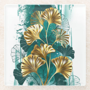 Zweigstelle mit goldenen Blätter Ginko Biloba Glasuntersetzer