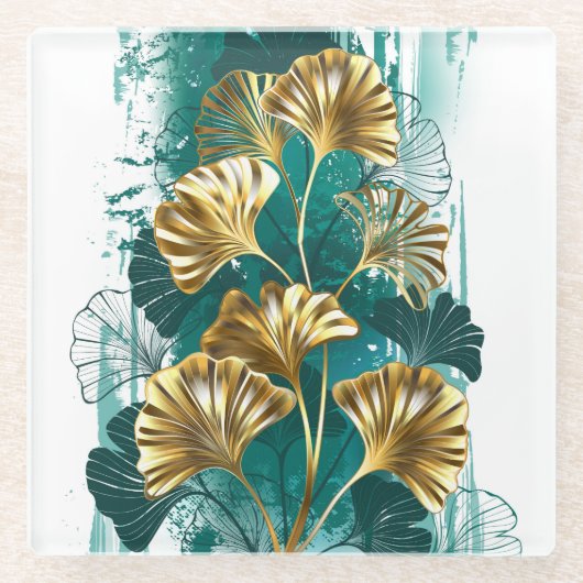 Zweigstelle mit goldenen Blätter Ginko Biloba Glasuntersetzer (Vorderseite)