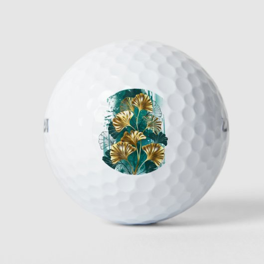 Zweigstelle mit goldenen Blätter Ginko Biloba Golfball (Vorderseite)