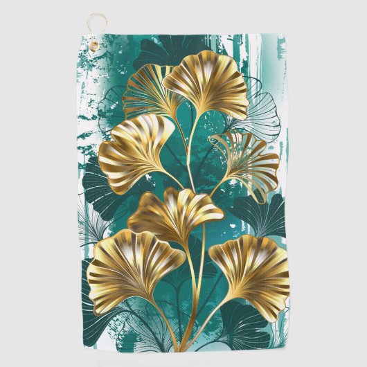 Zweigstelle mit goldenen Blätter Ginko Biloba Golfhandtuch (Vorderseite)