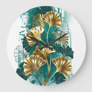 Zweigstelle mit goldenen Blätter Ginko Biloba Große Wanduhr