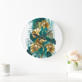 Zweigstelle mit goldenen Blätter Ginko Biloba Große Wanduhr (Zuhause)