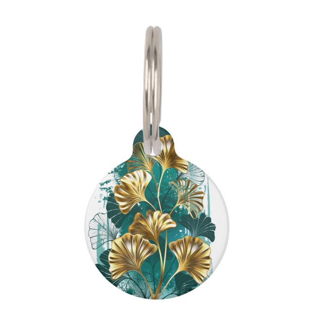 Zweigstelle mit goldenen Blätter Ginko Biloba Haustiermarke (Vorderseite)