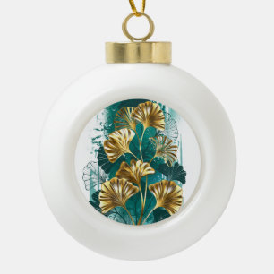 Zweigstelle mit goldenen Blätter Ginko Biloba Keramik Kugel-Ornament