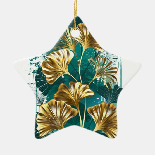 Zweigstelle mit goldenen Blätter Ginko Biloba Keramik Ornament (Vorne)