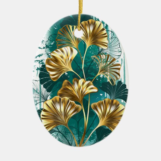 Zweigstelle mit goldenen Blätter Ginko Biloba Keramik Ornament (Vorne)