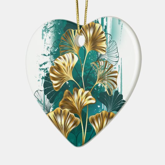 Zweigstelle mit goldenen Blätter Ginko Biloba Keramik Ornament (Links)