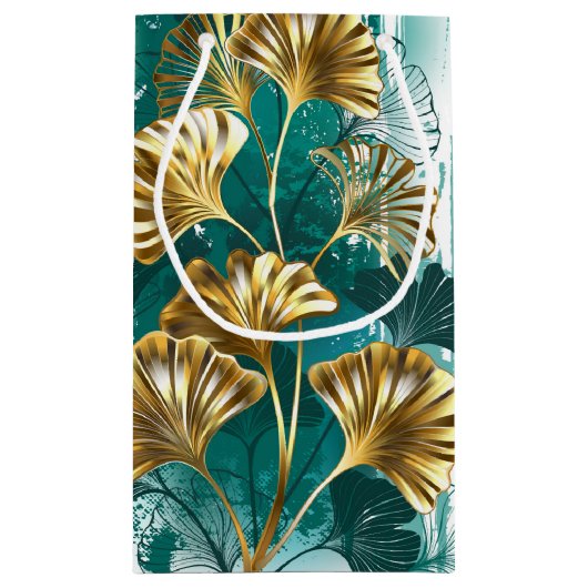 Zweigstelle mit goldenen Blätter Ginko Biloba Kleine Geschenktüte (Rückseite)
