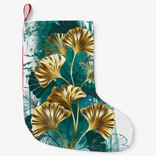 Zweigstelle mit goldenen Blätter Ginko Biloba Kleiner Weihnachtsstrumpf (Vorderseite)