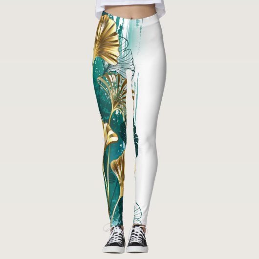 Zweigstelle mit goldenen Blätter Ginko Biloba Leggings (Vorderseite)