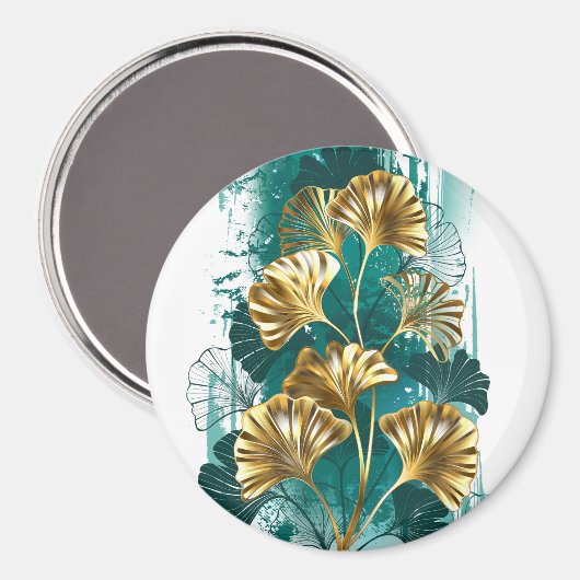 Zweigstelle mit goldenen Blätter Ginko Biloba Magnet (Vorderseite/Rückseite)