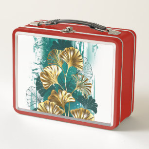 Zweigstelle mit goldenen Blätter Ginko Biloba Metall Brotdose