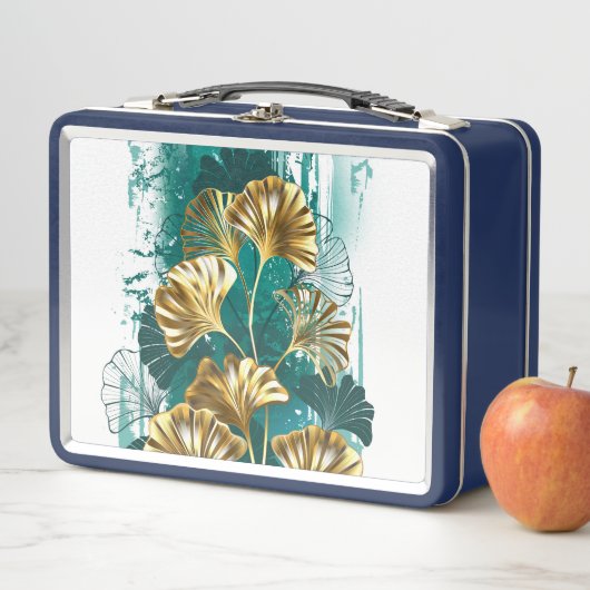 Zweigstelle mit goldenen Blätter Ginko Biloba Metall Brotdose (Beispiel)