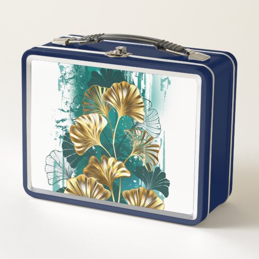 Zweigstelle mit goldenen Blätter Ginko Biloba Metall Brotdose (Vorderseite)