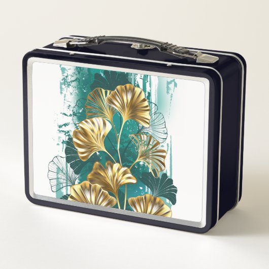 Zweigstelle mit goldenen Blätter Ginko Biloba Metall Brotdose (Rückseite)