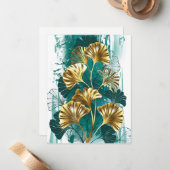 Zweigstelle mit goldenen Blätter Ginko Biloba Mitteilungskarte (Vorderseite/Rückseite Beispiel)