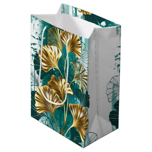 Zweigstelle mit goldenen Blätter Ginko Biloba Mittlere Geschenktüte (Vorderseite Schrägansicht)