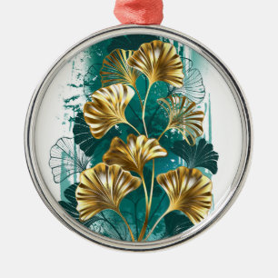 Zweigstelle mit goldenen Blätter Ginko Biloba Ornament Aus Metall