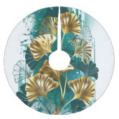 Zweigstelle mit goldenen Blätter Ginko Biloba Polyester Weihnachtsbaumdecke (Vorderseite)