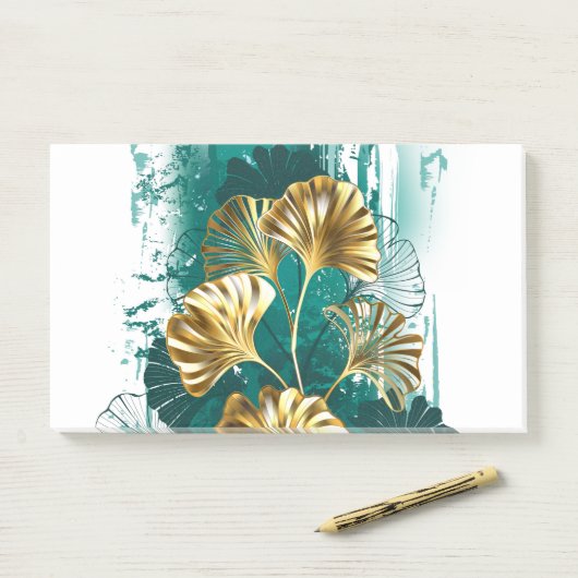 Zweigstelle mit goldenen Blätter Ginko Biloba Post-it Klebezettel (Auf Schreibtisch)