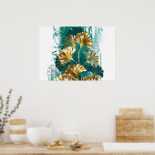 Zweigstelle mit goldenen Blätter Ginko Biloba Poster (Küche)