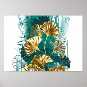 Zweigstelle mit goldenen Blätter Ginko Biloba Poster