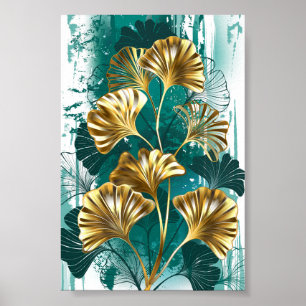 Zweigstelle mit goldenen Blätter Ginko Biloba Poster