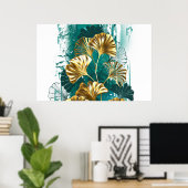 Zweigstelle mit goldenen Blätter Ginko Biloba Poster (Heimbüro)