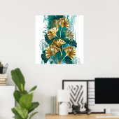 Zweigstelle mit goldenen Blätter Ginko Biloba Poster (Heimbüro)