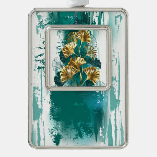 Zweigstelle mit goldenen Blätter Ginko Biloba Rahmen-Ornament Silber