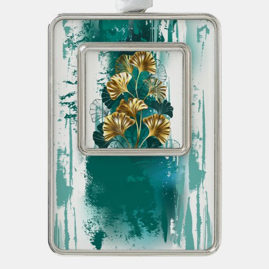 Zweigstelle mit goldenen Blätter Ginko Biloba Rahmen-Ornament Silber (Vorderseite)