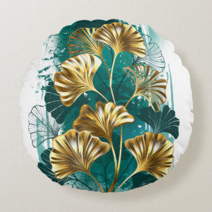 Zweigstelle mit goldenen Blätter Ginko Biloba Rundes Kissen