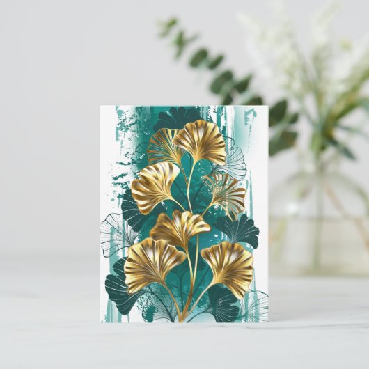 Zweigstelle mit goldenen Blätter Ginko Biloba Save The Date (Stehend Vorderseite)