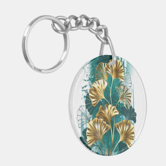 Zweigstelle mit goldenen Blätter Ginko Biloba Schlüsselanhänger (Vorderseite links)