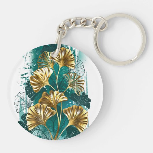 Zweigstelle mit goldenen Blätter Ginko Biloba Schlüsselanhänger (Rückseite)