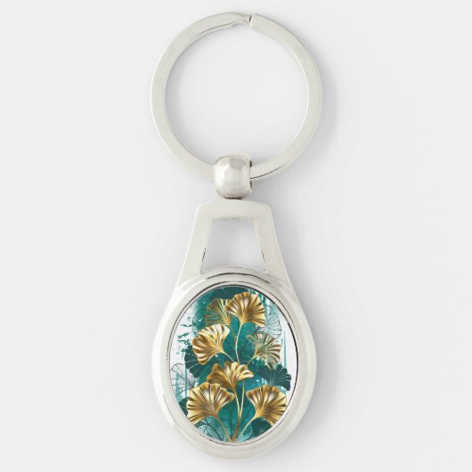 Zweigstelle mit goldenen Blätter Ginko Biloba Schlüsselanhänger (Vorderseite)