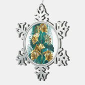 Zweigstelle mit goldenen Blätter Ginko Biloba Schneeflocken Zinn-Ornament (Rechts)