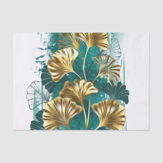 Zweigstelle mit goldenen Blätter Ginko Biloba Seidenpapier (Vorderseite)