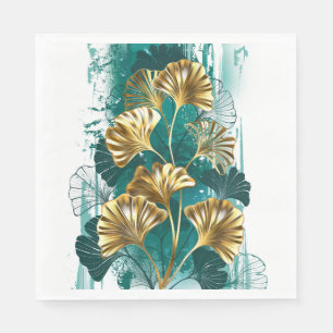 Zweigstelle mit goldenen Blätter Ginko Biloba Serviette