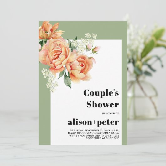 Zweigstelle mit Pfirsichbäumen Rose Hochzeitsdusch Einladung (Stehend Vorderseite)