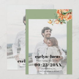 Zweigstelle mit pfirsichfarbenen Rose Hochzeit mit Save The Date